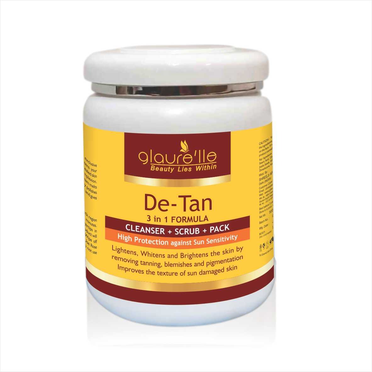 De-Tan 3 in 1 (Cleanser+Scrub+Pack) (500 Gms)